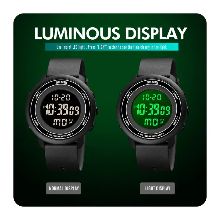 SKMEI 1736 Triplicate Round Dial Timing LED Digital Display Luminous Electronic Watch