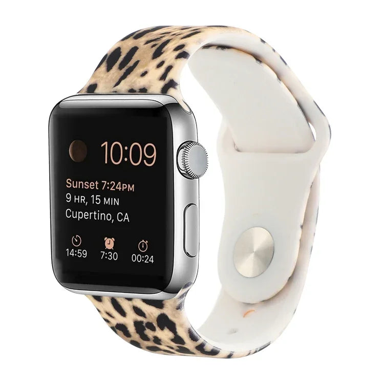 Silicone Painted Pattern Replacement Watchband For Apple Watch Series, 7 41mm / 6 & SE & 5 & 4 40mm / 3 & 2 & 1 38mm, 7 45mm / 6 & SE & 5 & 4 44mm / 3 & 2 & 1 42mm