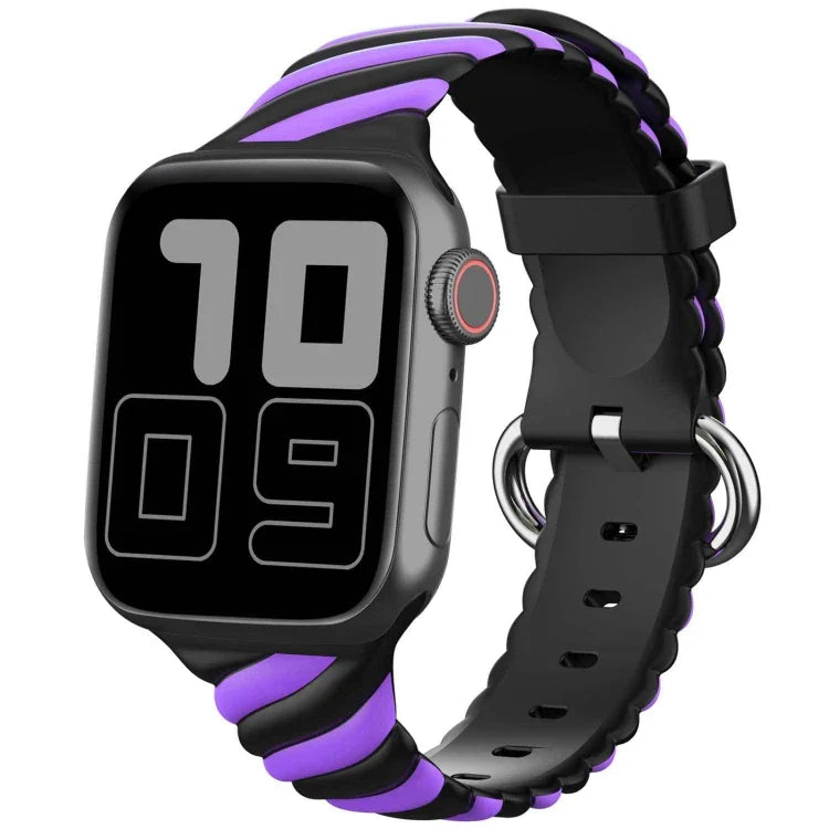 Two-color Twist Silicone Replacement Strap Watchband For Apple Watch Series, 7 41mm / 6 & SE & 5 & 4 40mm / 3 & 2 & 1 38mm, 7 45mm / 6 & SE & 5 & 4 44mm / 3 & 2 & 1 42mm