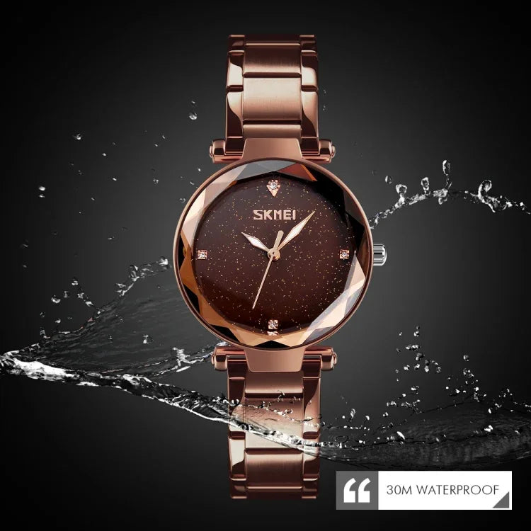 SKMEI 9180 Starry Sky Dial Stainless Steel Strap Quartz Watch for Ladies
