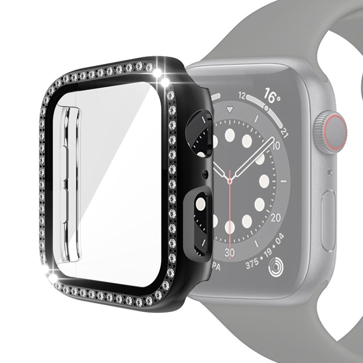 Electroplating PC Single Row Diamond Protective Case with Tempered Glass Film For Apple Watch Series, For Apple Watch Series 6 / 5 / 4 / Watch SE 40mm, For Apple Watch Series 6 / 5 / 4 / Watch SE 44mm