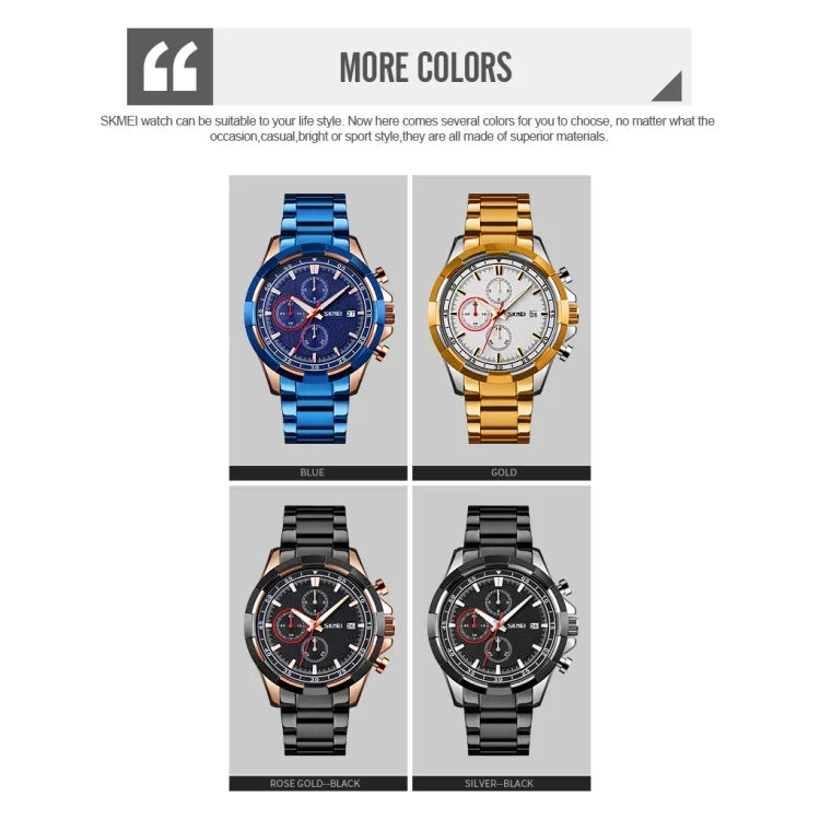 SKMEI 9192 Men Calendar Timing Stainless Steel Belt Luminous Quartz Watch