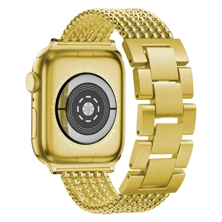 Six-chains Three-beads Steel Replacement Strap Watchband For Apple Watch Series, 7 41mm / 6 & SE & 5 & 4 40mm / 3 & 2 & 1 38mm, 7 45mm / 6 & SE & 5 & 4 44mm / 3 & 2 & 1 42mm