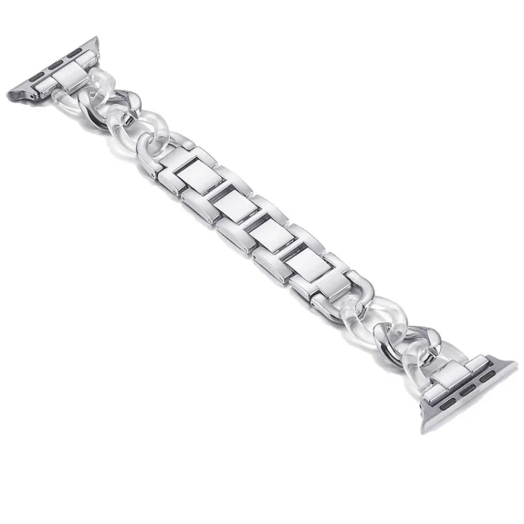 Cowboy Chain + Resin Metal Replacement Strap Watchband For Apple Watch Series, 7 41mm / 6 & SE & 5 & 4 40mm / 3 & 2 & 1 38mm, 7 45mm / 6 & SE & 5 & 4 44mm / 3 & 2 & 1 42mm