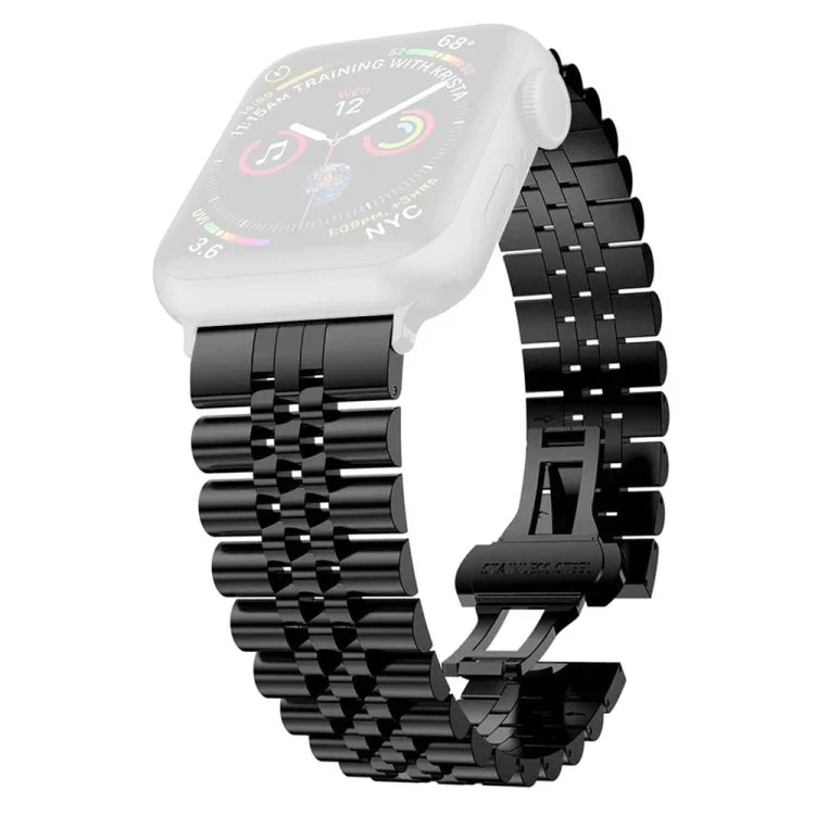 Women Five Beads Stainless Steel Replacement Watchband Width: 20mm  For Apple Watch Series, 7 45mm / 6 & SE & 5 & 4 44mm / 3 & 2 & 1 42mm, 7 41mm / 6 & SE & 5 & 4 40mm / 3 & 2 & 1 38mm