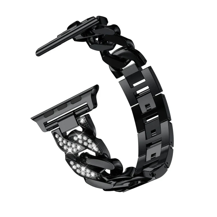 Single Row Denim Diamond Alloy Watchband, For Apple Watch Series 8&7 41mm / SE 2&6&SE&5&4 40mm / 3&2&1 38mm, For Apple Watch Series 8&7 45mm / SE 2&6&SE&5&4 44mm / 3&2&1 42mm