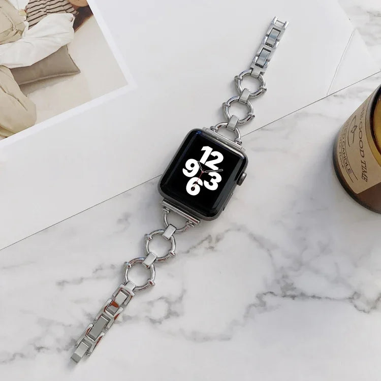O-shaped Chain Metal Replacement Strap Watchband For Apple Watch Series, 7 41mm/6&SE&5&4 40mm/3&2&1 38mm, 7 45mm/6&SE&5&4 44mm/3&2&1 42mm