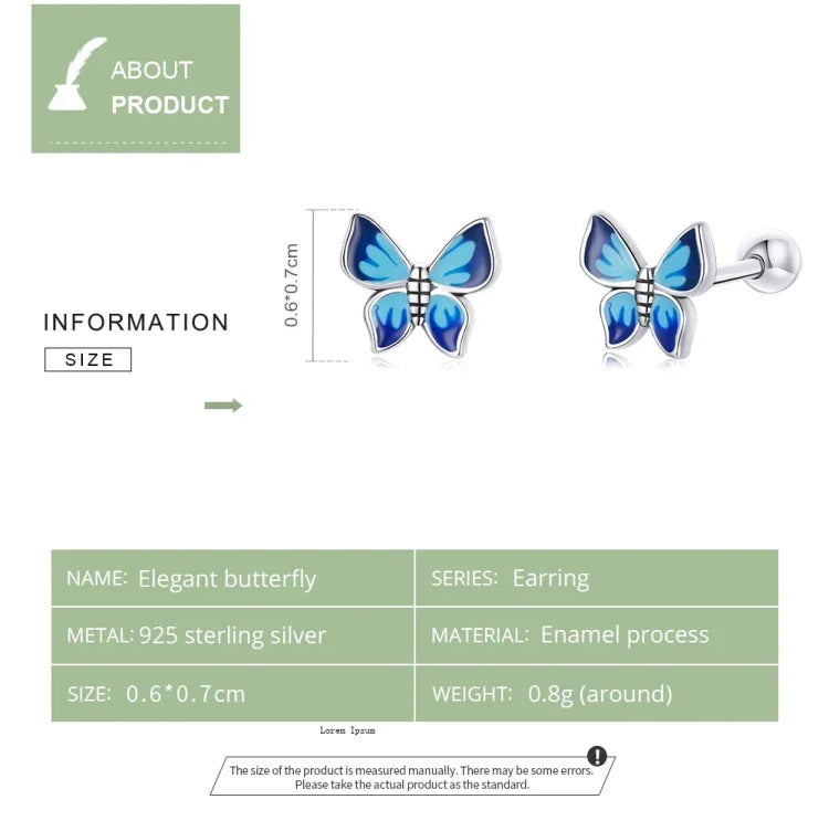 S925 Sterling Silver Butterfly Ear Studs Women Earrings, Butterfly