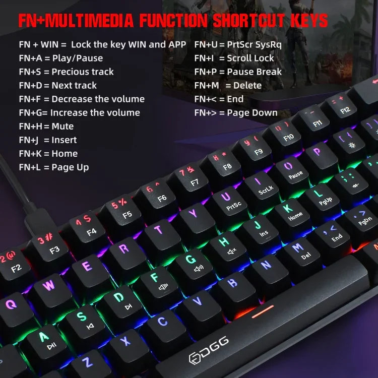 HXSJ V900 61 Keys Cool Lighting Effect Mechanical Wired Keyboard, Black, White
