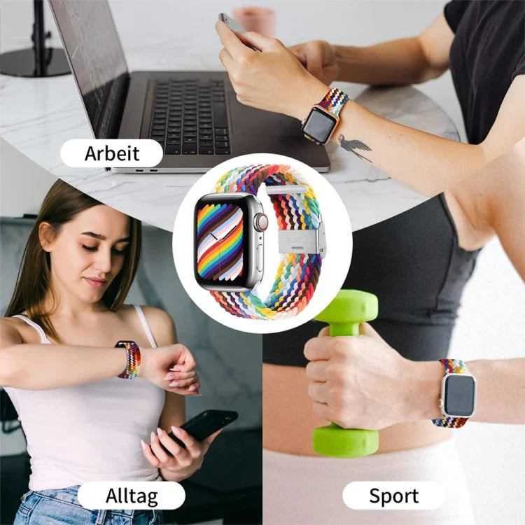Nylon Braid One Buckle Replacement Watchband For Apple Watch Series, 7 41mm / 6&SE&5&4 40mm / 3&2&1 38mm