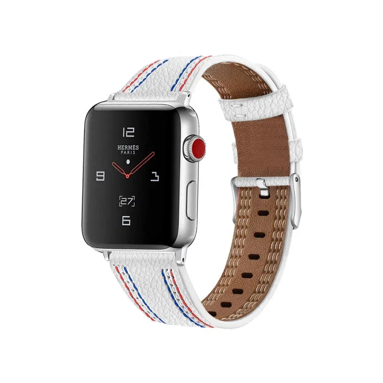 Three-line Leather Watchband For Apple Watch Series, 7 41mm / 6&SE&5&4 40mm / 3&2&1 38mm, 7 45mm / 6&SE&5&4 44mm / 3&2&1 42mm