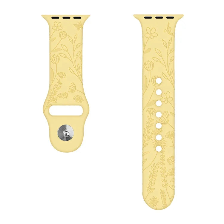 Butterflies Love Flower Embossing Silicone Watchband For Apple Watch Series, 7 41mm / 6&SE&5&4 40mm / 3&2&1 38mm