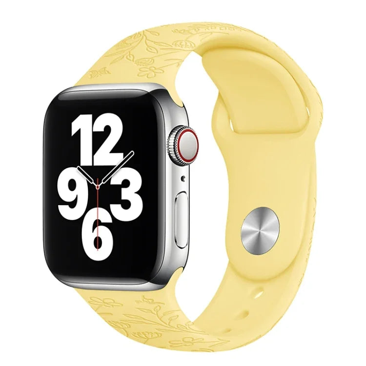 Butterflies Love Flower Embossing Silicone Watchband For Apple Watch Series, 7 41mm / 6&SE&5&4 40mm / 3&2&1 38mm