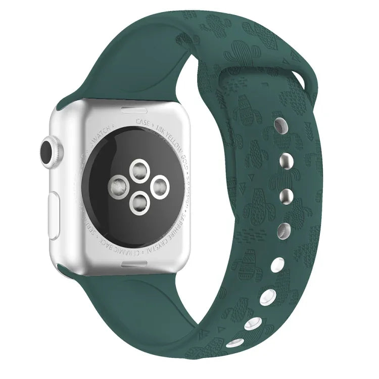 Cactus Embossing Silicone Watchband For Apple Watch Series, 7 41mm / 6&SE&5&4 40mm / 3&2&1 38mm, 7 45mm / 6&SE&5&4 44mm / 3&2&1 42mm
