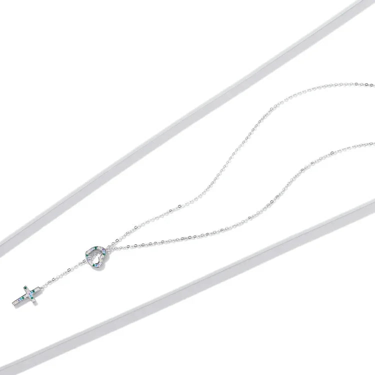 S925 Sterling Silver Heart Cross Women Nacklace Jewelry, Heart Cross