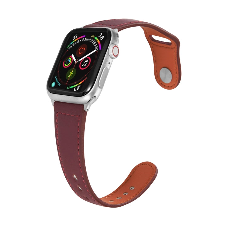 Nail Silver Buckle Leather Watch Band For Apple Watch Series, 7 41mm / 6&SE&5&4 40mm / 3&2&1 38mm, 7 45mm / 6&SE&5&4 44mm / 3&2&1 42mm