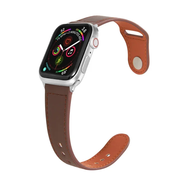 Nail Silver Buckle Leather Watch Band For Apple Watch Series, 7 41mm / 6&SE&5&4 40mm / 3&2&1 38mm, 7 45mm / 6&SE&5&4 44mm / 3&2&1 42mm