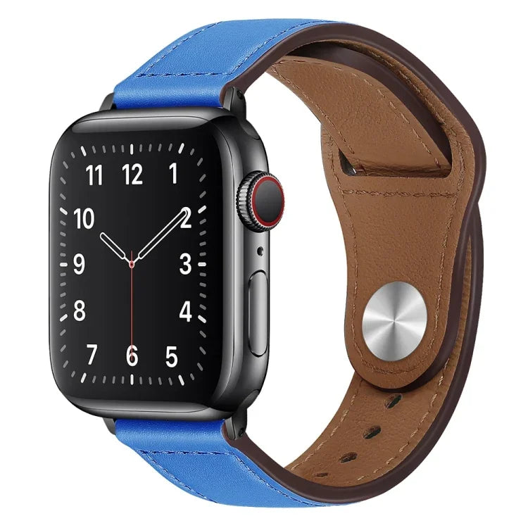 PU Leather Black Buckle Watch Band For Apple Watch Series, 7 45mm / 6&SE&5&4 44mm / 3&2&1 42mm, 7 41mm / 6&SE&5&4 40mm / 3&2&1 38mm