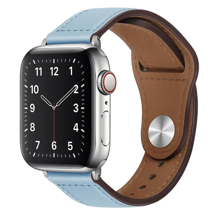 PU Leather Silver Buckle Watch Band For Apple Watch Series, 7 45mm / 6&SE&5&4 44mm / 3&2&1 42mm, 7 41mm / 6&SE&5&4 40mm / 3&2&1 38mm