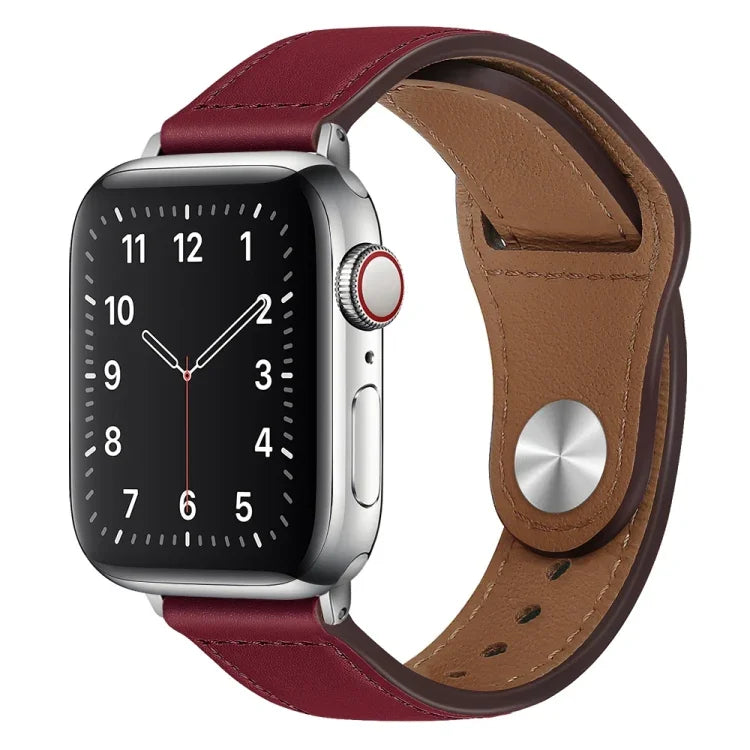 PU Leather Silver Buckle Watch Band For Apple Watch Series, 7 45mm / 6&SE&5&4 44mm / 3&2&1 42mm, 7 41mm / 6&SE&5&4 40mm / 3&2&1 38mm