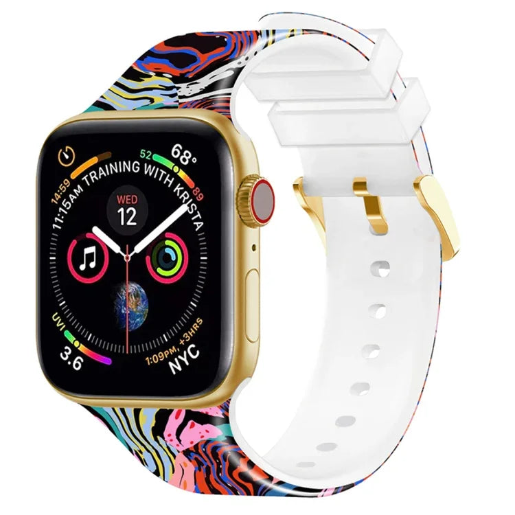 Square Buckle Color Printing Watch Band For Apple Watch Series, 7 45mm / 6&SE&5&4 44mm / 3&2&1 42mm, 7 41mm / 6&SE&5&4 40mm / 3&2&1 38mm