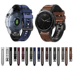 For Garmin Fenix 7X Silicone + Leather Quick Release Watch Band
