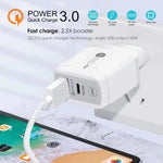 25W PD Type-C + QC3.0 USB Ports Travel Charger, UK Plug
