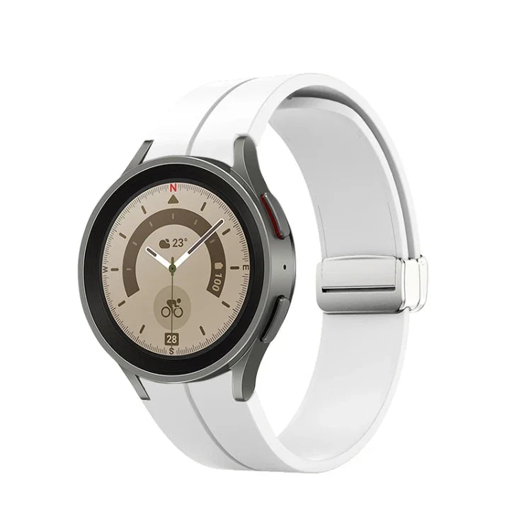 Folding Silver Buckle Silicone Watch Band, For Samsung Galaxy Watch5 40&44mm / Pro 45mm