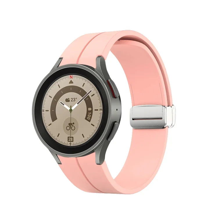 Folding Silver Buckle Silicone Watch Band, For Samsung Galaxy Watch5 40&44mm / Pro 45mm