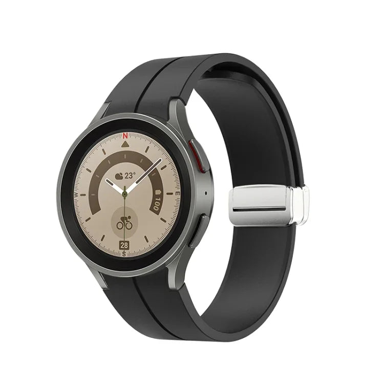 Folding Silver Buckle Silicone Watch Band, For Samsung Galaxy Watch5 40&44mm / Pro 45mm
