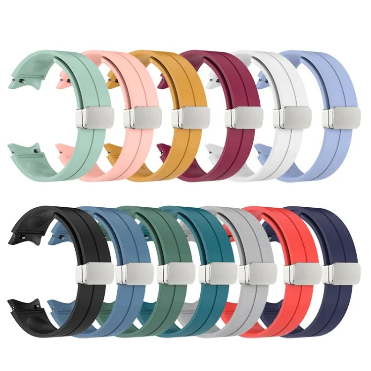 Folding Silver Buckle Silicone Watch Band, For Samsung Galaxy Watch5 40&44mm / Pro 45mm