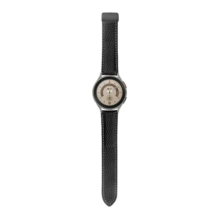 For Samsung Galaxy Watch5 40mm / 44mm Litchi Genuine Leather Watch Band, Black Buckle, Silver Buckle