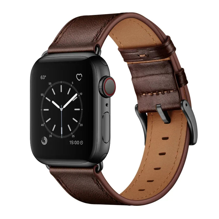 Classic Cowhide Genuine Leather Watch Band, For Apple Watch Ultra 49mm / Series 8&7 45mm / SE 2&6&SE&5&4 44mm / 3&2&1 42mm, For Apple Watch Series 8&7 41mm / SE 2&6&SE&5&4 40mm / 3&2&1 38mm