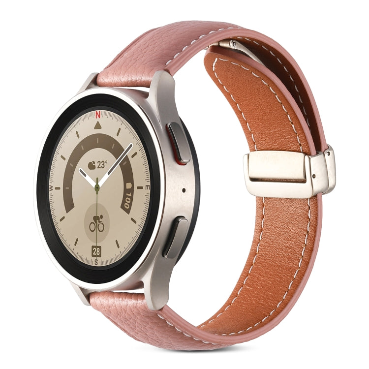 Folding Buckle Genuine Leather Watch Band, For Samsung Galaxy Watch 5