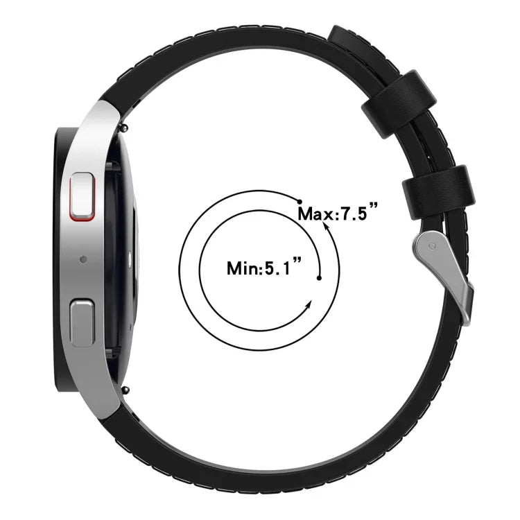 For Samsung Galaxy Watch5 44mm / 40mm Silicone Leather Silver Buckle Watch Band, S, L