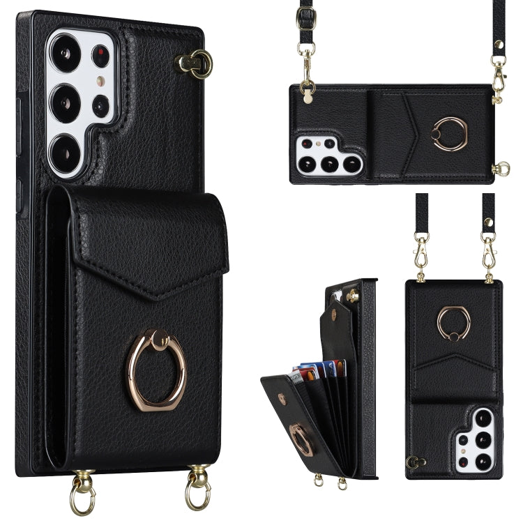 Ring Holder RFID Card Slot Phone Case with Long Lanyard, For Samsung Galaxy S23 Ultra 5G