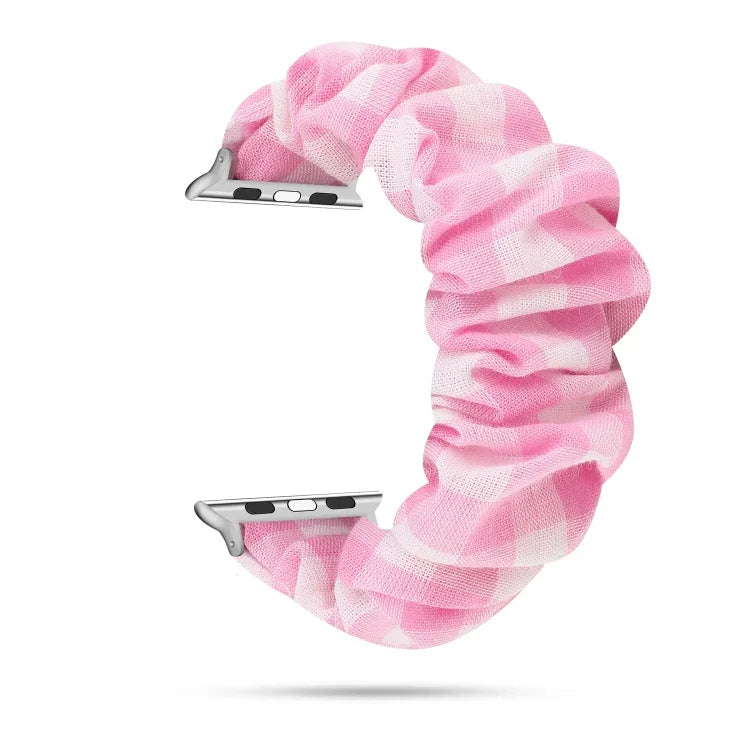 Plaid Pattern Cloth + Stainless Steel Hair Ring Watchband, For Apple Watch Series 7 41mm / 6 & SE & 5 & 4 40mm / 3 & 2 & 1 38mm, For Apple Watch Series 7 45mm / 6 & SE & 5 & 4 44mm / 3 & 2 & 1 42mm