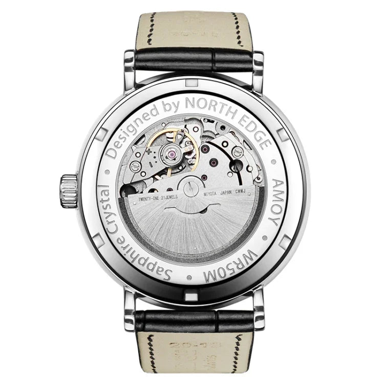 NORTH EDGE AMOY Multifunctional Business Men's Watch Waterproof Leather Mechanical Watch