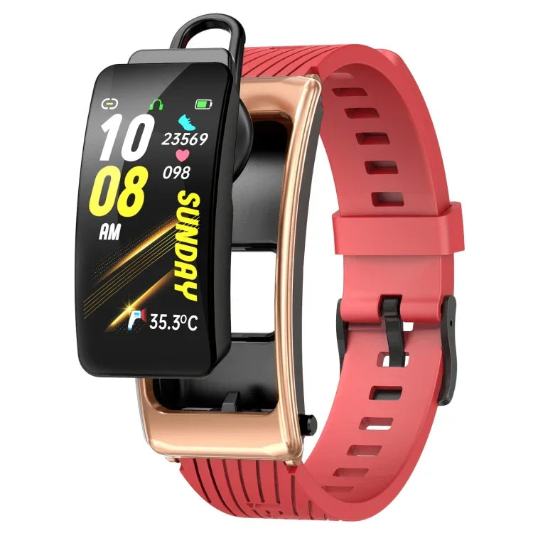 K20 1.14 inch Silicone Band Earphone Detachable Life Waterproof Smart Watch Support Bluetooth Call, Silicone Band (Black Rose Gold)