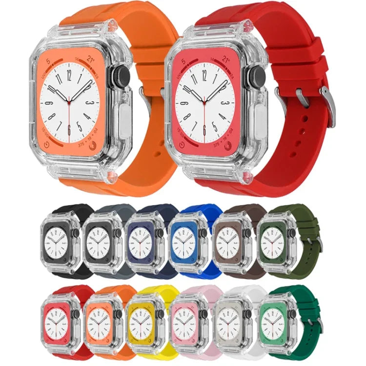 Crystal Clear Polycarbonate Case Silicone Watch Band, For Apple Watch Series 8&7 45mm