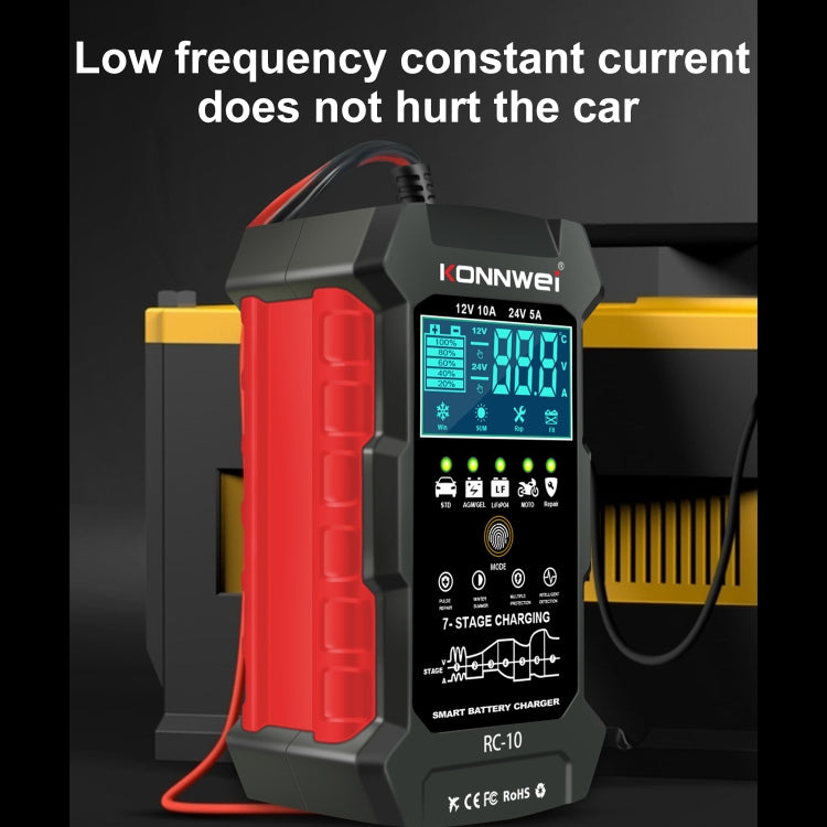 KONNWEI CR-10 2.4 inch Car Battery Charger Battery Pulse Repair Tool, EU Plug, US Plug, UK Plug