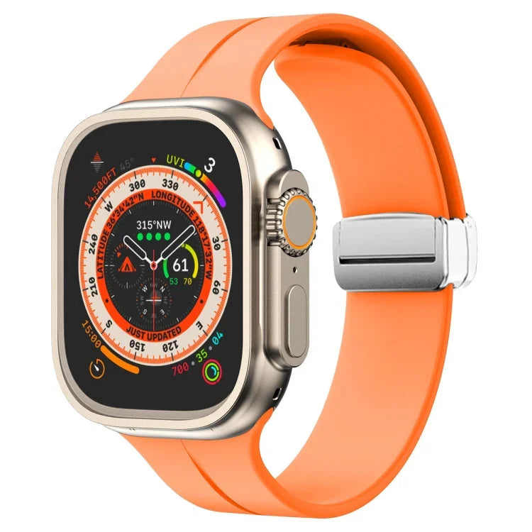 Magnetic Fold Clasp Silicone Watch Band, For Apple Watch Series 8&7 45mm, For Apple Watch Series 8&7 41mm