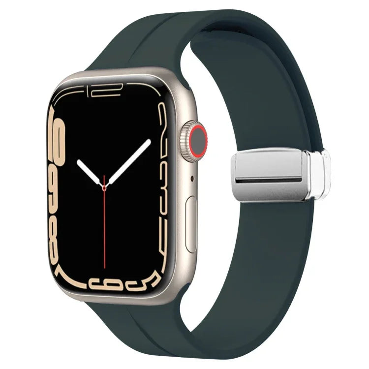 Magnetic Fold Clasp Silicone Watch Band, For Apple Watch Series 8&7 45mm, For Apple Watch Series 8&7 41mm