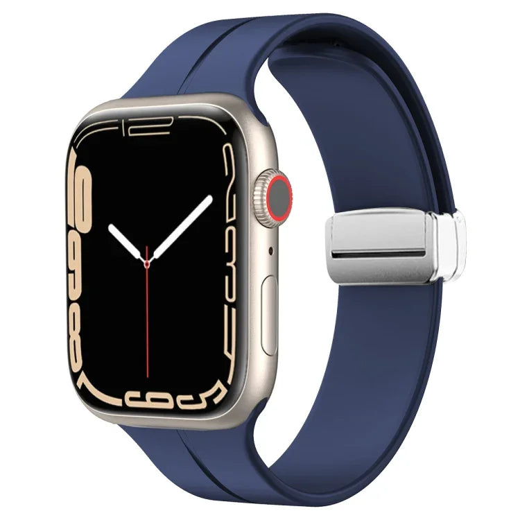 Magnetic Fold Clasp Silicone Watch Band, For Apple Watch Series 8&7 45mm, For Apple Watch Series 8&7 41mm