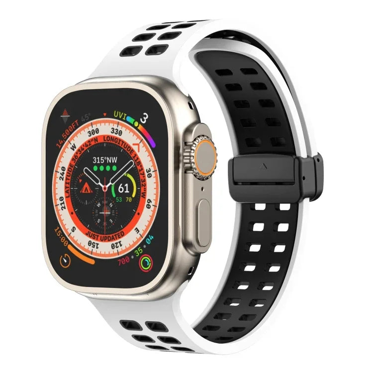 Magnetic Fold Clasp Square Holes Silicone Watch Band, For Apple Watch Series 8&7 45mm, For Apple Watch Series 8&7 41mm