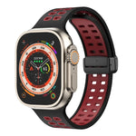 Magnetic Fold Clasp Square Holes Silicone Watch Band, For Apple Watch Series 8&7 45mm, For Apple Watch Series 8&7 41mm