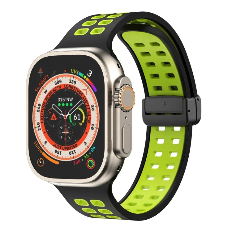 Magnetic Fold Clasp Square Holes Silicone Watch Band, For Apple Watch Series 8&7 45mm, For Apple Watch Series 8&7 41mm