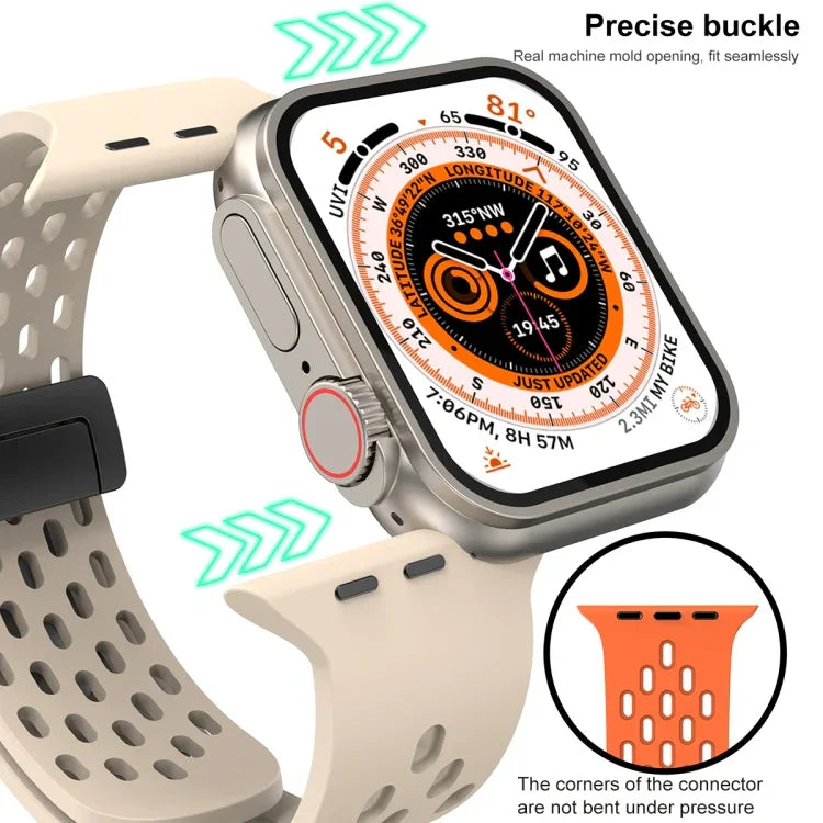 Magnetic Clasp Silicone Watch Band, For Apple Watch Series 8&7 41mm, For Apple Watch Series 8&7 45mm