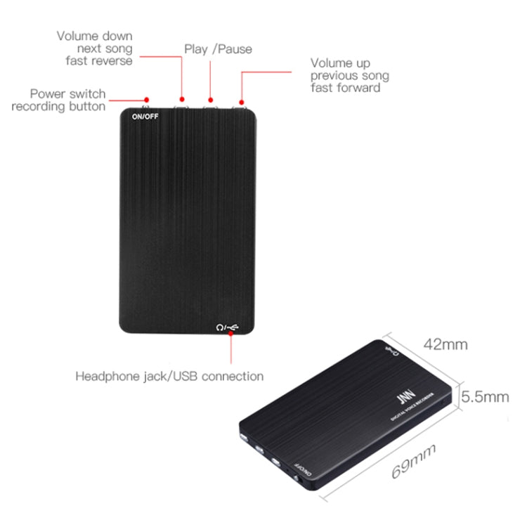 JNN M2 Ultra-thin HD Noise Reduction Intelligent Control Voice Voice Recorder, 4GB, 8GB, 16GB, 32GB, 64GB