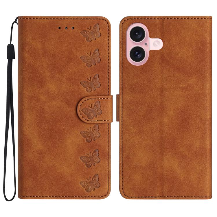 Seven Butterflies Embossed Leather Phone Case, For iPhone 16e / 17e, For iPhone 17 Pro Max, For iPhone 17 Pro, For iPhone 17, For iPhone Air, For iPhone 16 Pro Max, For iPhone 16 Pro, For iPhone 16 Plus